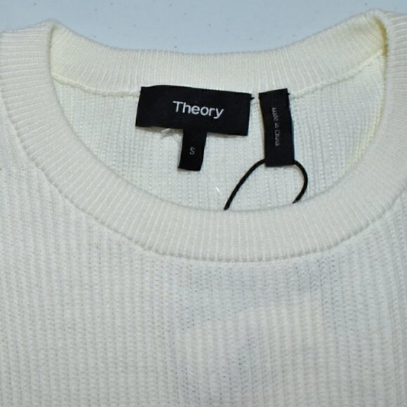 Theory Hilbet Crew Neck Long Sleeve Pullover Sweater Cream Size S - Picture 3 of 11